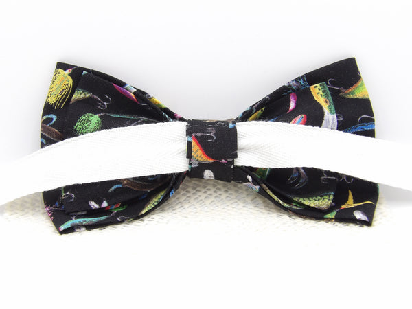 Fishing Bow tie / Colorful Fishing Lures on Black / Pre-tied Bow tie