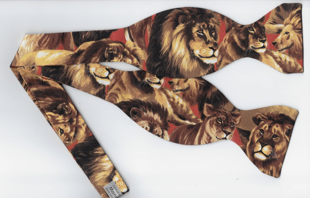 Lion King Bow tie / Majestic Lions on Dark Orange / Self-tie & Pre-tied Bow tie