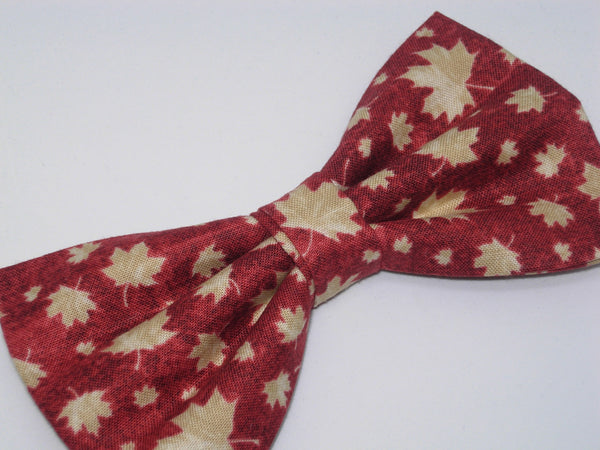 Maple Leaf Bow tie / Tan Leaves on Dark Red / Canada Day / Self-tie & Pre-tied Bow tie - Bow Tie Expressions