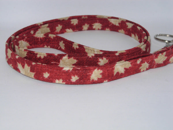 Maple Leaf Lanyard / Tan Leaves on Dark Red / Canada Day / Key Chain, Key Fob, Cell Phone Wristlet - Bow Tie Expressions