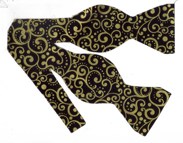 Gold & Black Bow tie / Trendy Metallic Dots & Curls / Self-tie & Pre-tied - Bow Tie Expressions