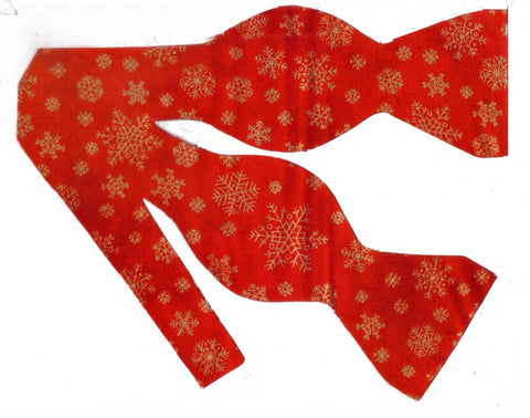Christmas Bow tie / Metallic Gold Snowflakes on Red / Self-tie & Pre-tied Bow tie