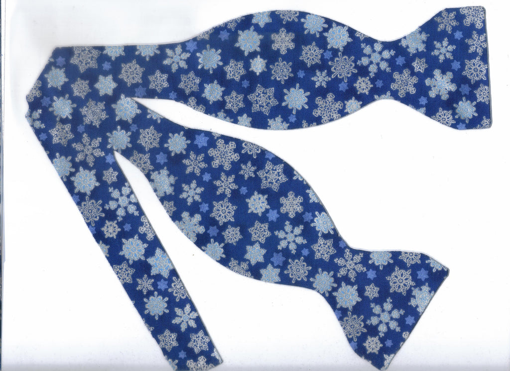 Christmas Bow tie / Metallic Silver Snowflakes on Dark Blue / Self-tie & Pre-tied Bow tie