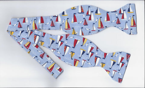 Nautical Bow tie / Mini Sailboats on Light Blue / Cruise Ship / Self-tie & Pre-tied Bow tie