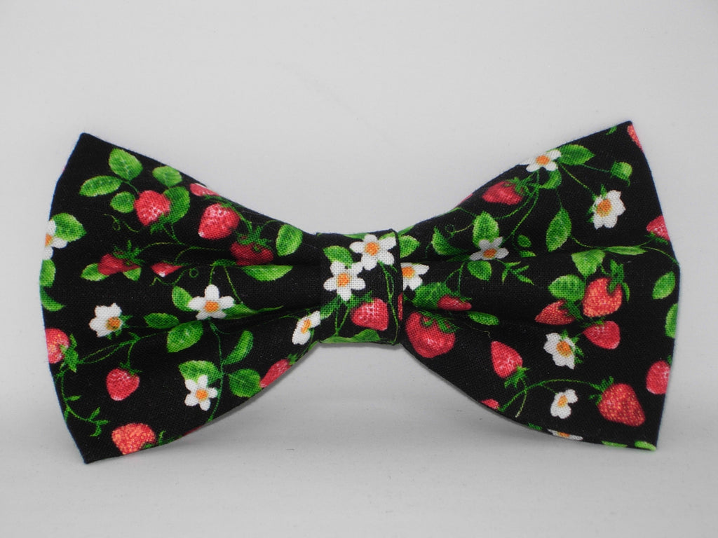 Strawberry Bow tie / Mini Strawberries & Leaves / Self-tie & Pre-tied Bow tie