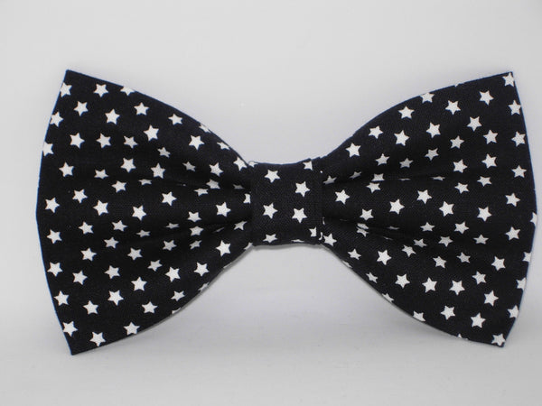 Starry Night Bow tie / Mini White Stars on Black / Pre-tied Bow tie