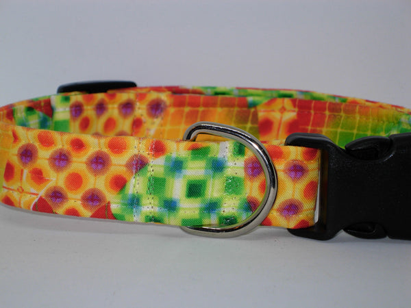 Trendy Mosaic Dog Collar / Orange, Green, Red, Purple, Yellow Abstract Design / Matching Dog Bow tie