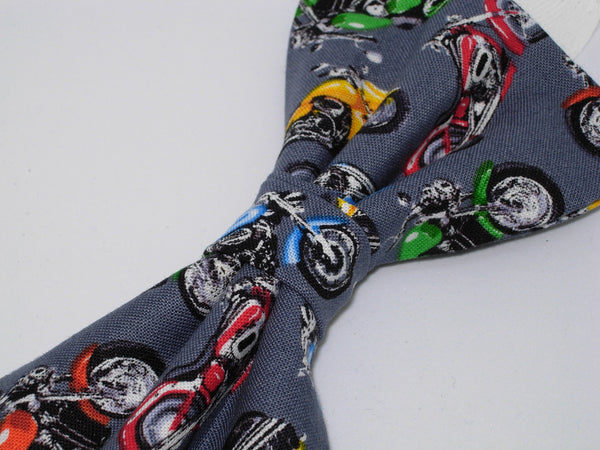 Motorcycle Bow tie / Dirt Bikes on Steel Gray / Biker Bow tie / Pre-tied Bow tie - Bow Tie Expressions