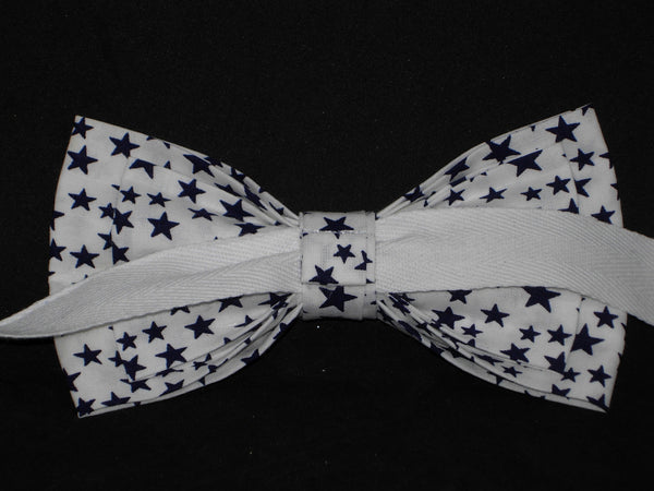 Super Star Bow tie / Navy Blue Stars on White / Pre-tied Bow tie