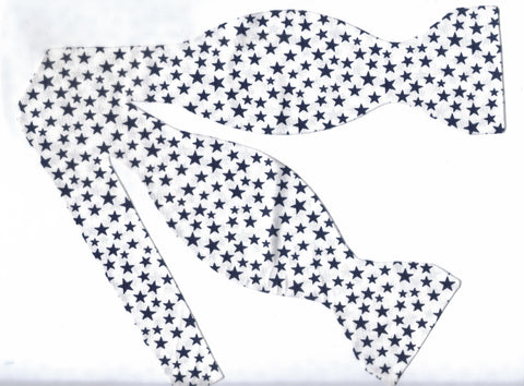 Super Star Bow tie / Navy Blue Stars on White / Self-tie & Pre-tied Bow tie - Bow Tie Expressions