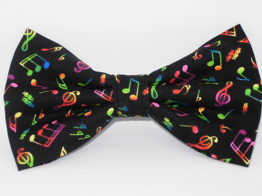 Music Bow tie / Neon Musical Notes on Black / Recital / Pre-tied Bow tie