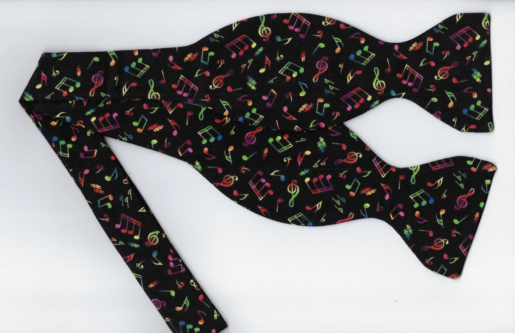 Music Bow tie / Neon Musical Notes on Black / Self-tie & Pre-tied Bow tie