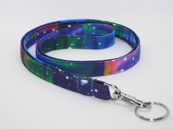 Star Gazer Lanyard / Northern Lights & Stars / Galaxy Key Chain, Key Fob, Cell Phone Wristlet - Bow Tie Expressions