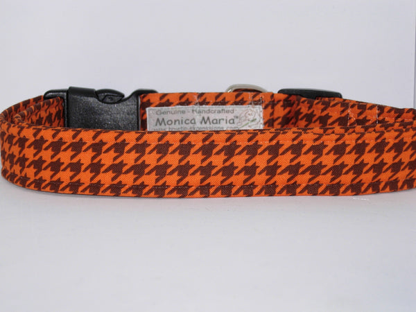 Houndstooth Dog Collar / Brown & Orange Houndstooth / Autumn Fall Colors / Matching Dog Bow tie