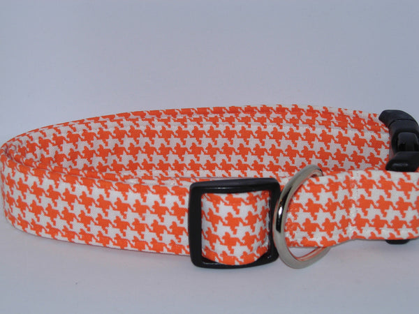 Houndstooth Dog Collar / Orange & White Houndstooth / Matching Dog Bow tie