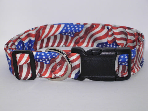 American Flag Dog Collar / Patriotic Pet Collar / Red, White & Blue Flags / Matching Dog Bow tie