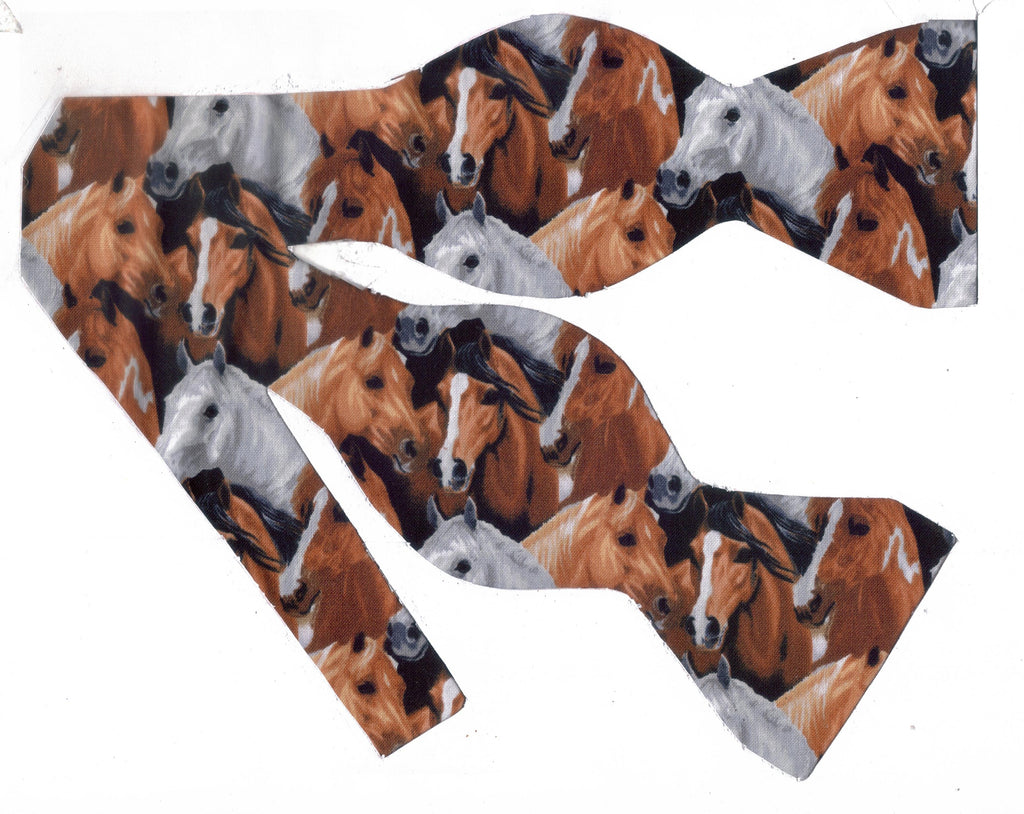 Horse Bow tie / Brown & White Horses / Equestrian / Wild Stallion / Self-tie & Pre-tied Bow tie - Bow Tie Expressions