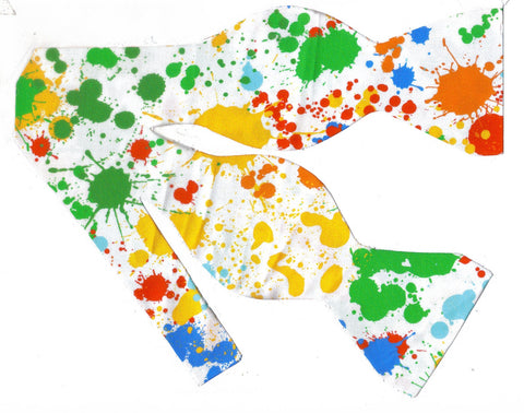 Paintball Splatter Bow tie / Colorful Paint Splatter on White / Self-tie & Pre-tied Bow tie - Bow Tie Expressions