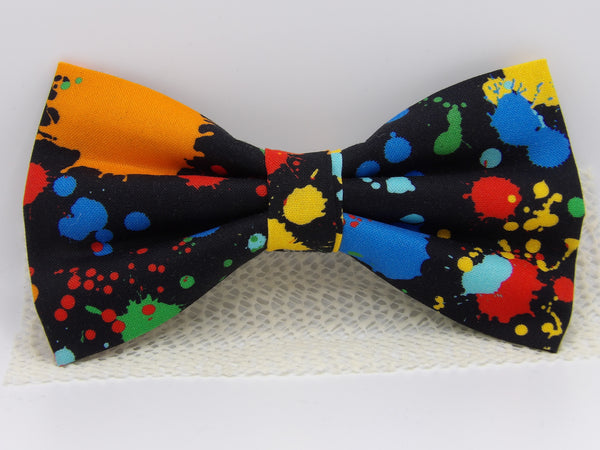 Paint Splatter Bow Tie / Green, Blue, Yellow & Red on Black / Paintball / Pre-tied Bow tie