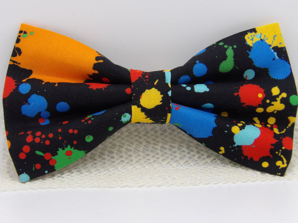Paint Splatter Bow Tie / Green, Blue, Yellow & Red on Black / Paintball / Pre-tied Bow tie