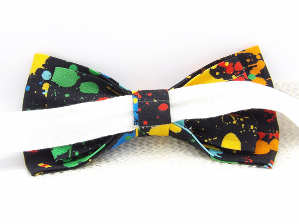 Paint Splatter Bow Tie / Green, Blue, Yellow & Red on Black / Paintball / Self-tie & Pre-tied Bow tie - Bow Tie Expressions
