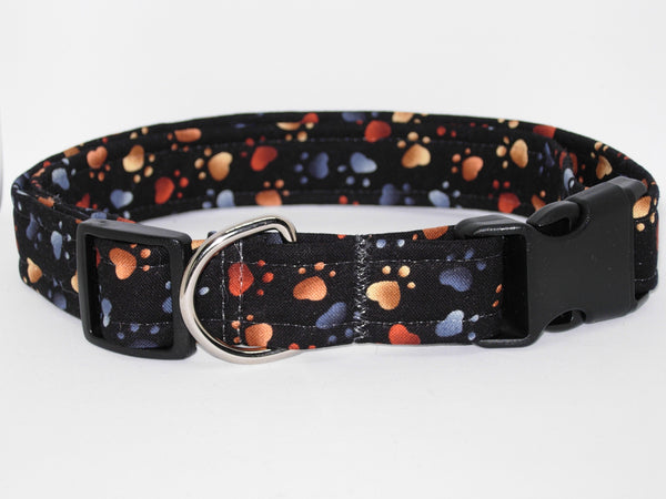 Puppy Paws Dog Collar / Colorful Dog Prints on Black / Matching Dog Bow tie