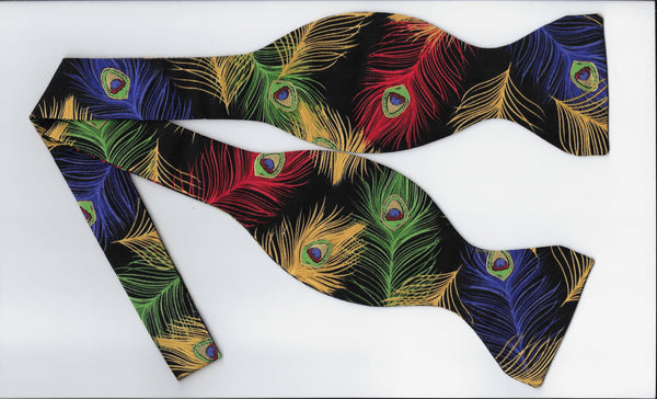 Peacock Feathers Bow Tie / Purple, Red, Green & Gold / Metallic Gold / Self-tie & Pre-tied Bow tie - Bow Tie Expressions