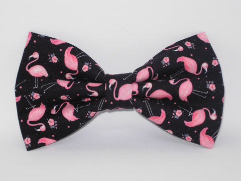 Flamingo Bow Tie / Pink Flamingos on Black / Pre-tied Bow tie