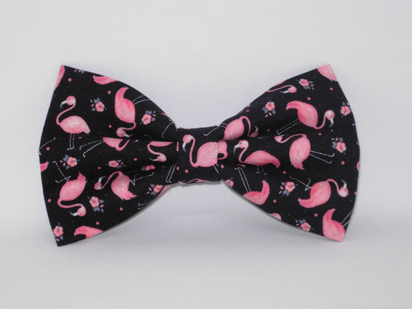 Flamingo Bow Tie / Pink Flamingos on Black / Pre-tied Bow tie