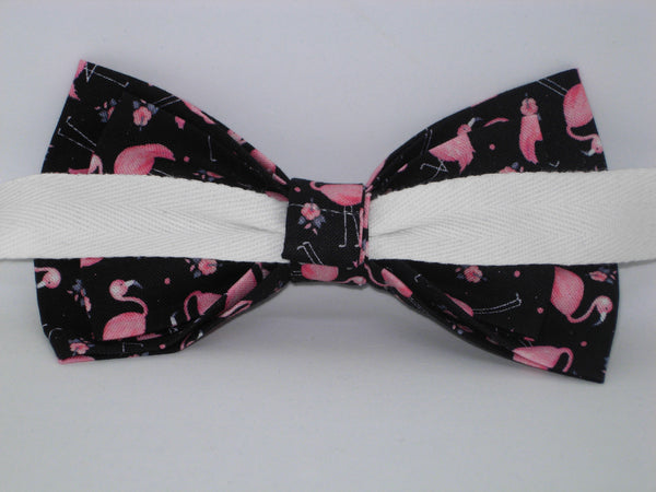 Flamingo Bow Tie / Pink Flamingos on Black / Self-tie & Pre-tied Bow tie
