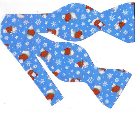 Christmas Bow tie / Playful Polar Bears & Snowflakes on Light Blue / Self-tie & Pre-tied Bow tie - Bow Tie Expressions