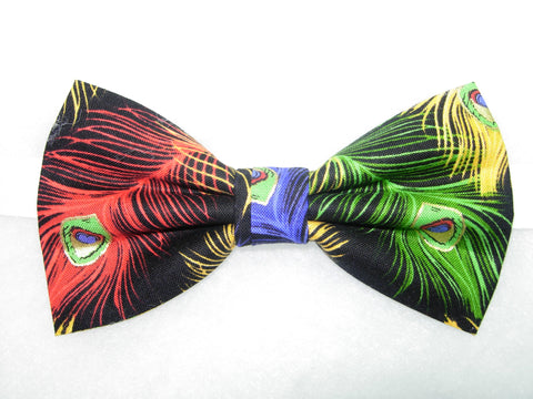 Peacock Feathers Bow Tie / Purple, Red, Green & Gold / Metallic Gold / Pre-tied Bow tie - Bow Tie Expressions