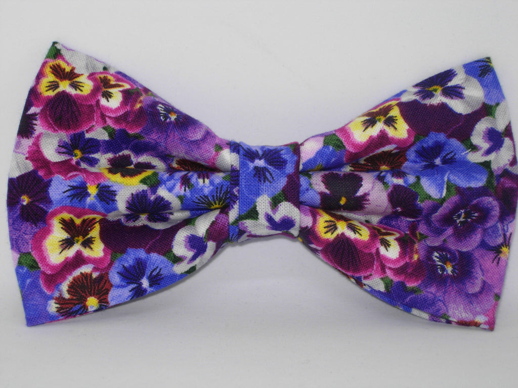 Purple Pansy Bow tie / Purple & Lavender Pansies / Pre-tied Bow tie