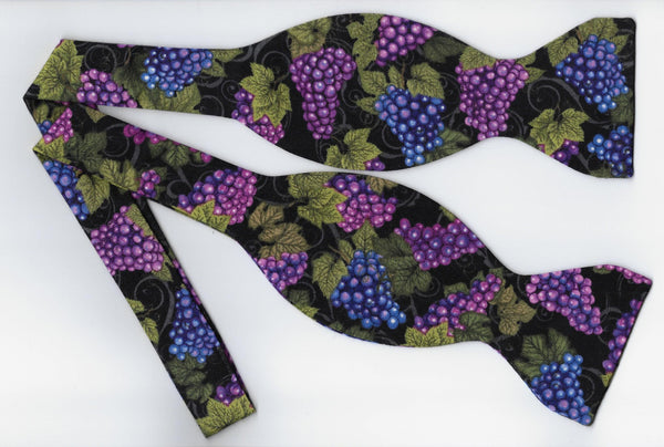 Purple Grapes Bow tie, Grape Bunches with Grape Leaves, Self-tie & Pre-tied, Wine Tastings