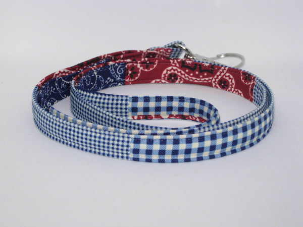 Country Western Lanyard / Red & Blue Patchwork / Bandana Key Chain, Key Fob, Cell Phone Wristlet - Bow Tie Expressions