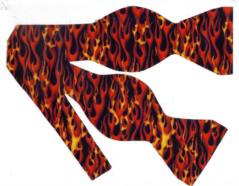RED HOT! BOW TIE - RED, ORANGE & YELLOW FLAMES ON BLACK - Bow Tie Expressions