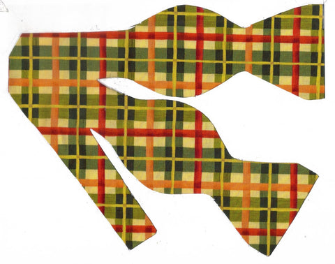 Autumn Bow tie / Red, Green, Orange Plaid / Fall Colors / Self-tie & Pre-tied Bow tie - Bow Tie Expressions