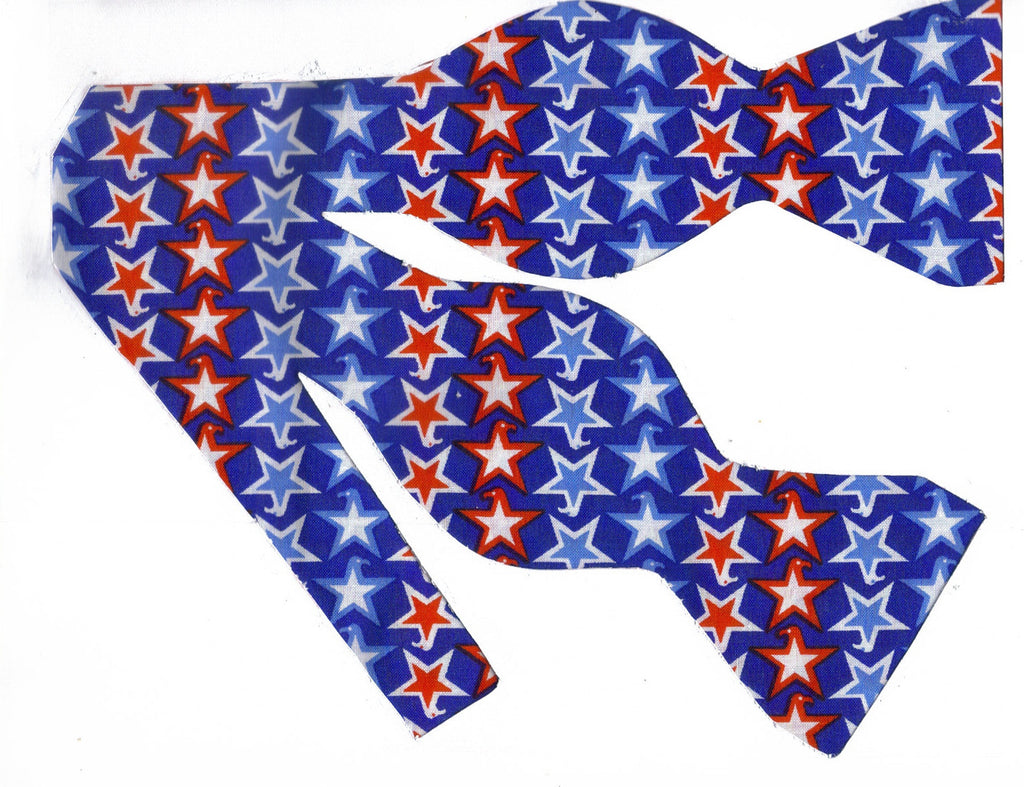 RED, WHITE & BLUE PATRIOTIC STARS ON BLUE BOW TIE - Bow Tie Expressions