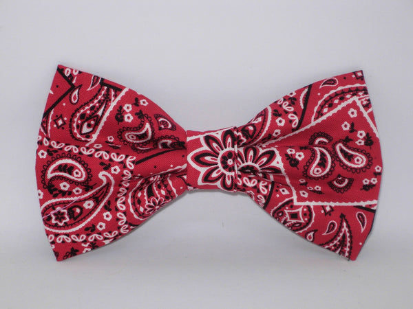 Red Bandana Bow tie / Crimson Red / Country Western Bandana / Pre-tied Bow tie - Bow Tie Expressions