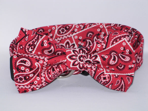 Red Bandana Dog Collar / Country Western / Crimson Red Bandana / Matching Dog Bow tie