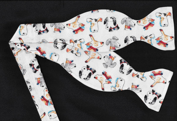 Rescued Dogs Bow tie / Cute Dogs on White / Adopt a Pet / Self-tie & Pre-tied Bow tie