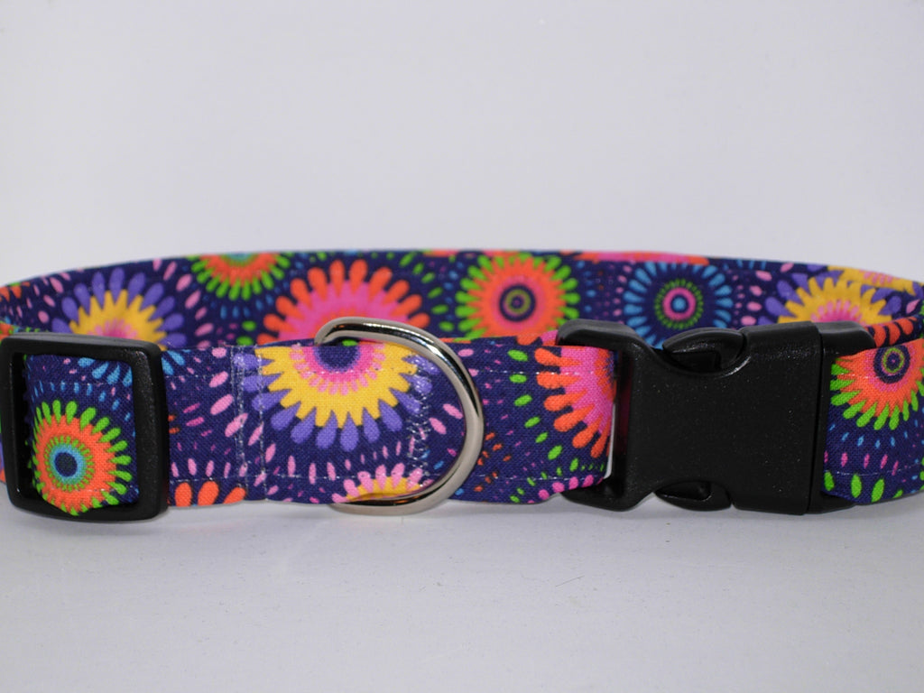 Retro Dog Collar / Abstract Daisy / Purple, Pink & Yellow / Matching Dog Bow tie