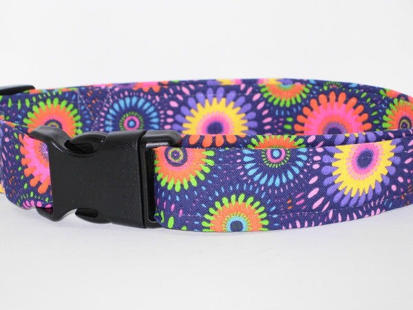 Retro Dog Collar / Abstract Daisy / Purple, Pink & Yellow / Matching Dog Bow tie