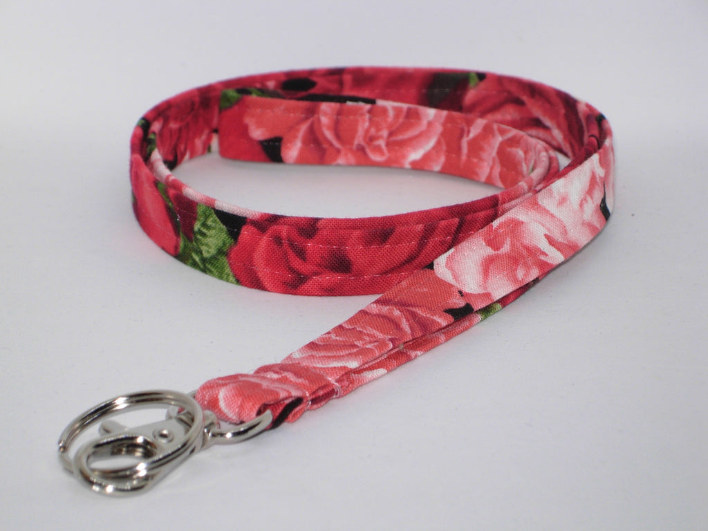 Rose Garden Lanyard / Red & Pink Roses / Cell Phone Wristlet / Key Chain / Key Fob
