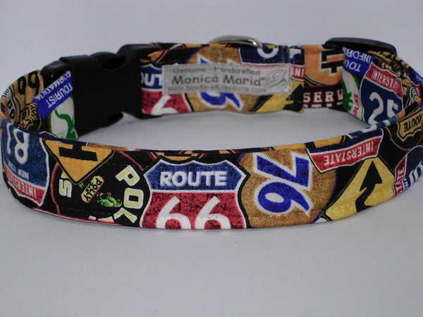 Route 66 Dog Collar / Retro Dog Collar / Travel Collars / Matching Dog Bow tie