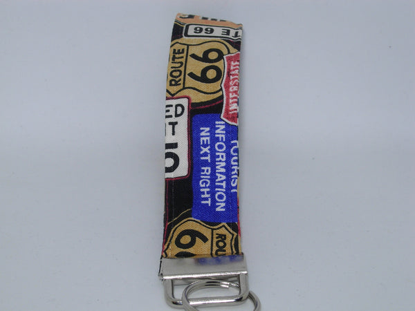 Route 66 Key Fob / Retro Highway Signs / Vacation Lanyard, Key Chain, Cell Phone Wristlet - Bow Tie Expressions
