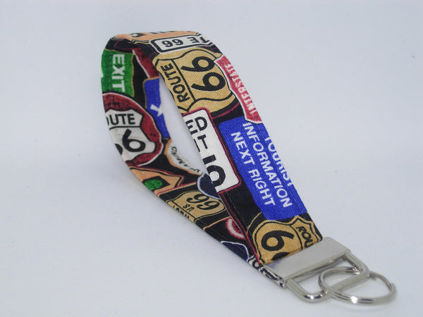 Route 66 Key Fob / Retro Highway Signs / Vacation Lanyard, Key Chain, Cell Phone Wristlet - Bow Tie Expressions