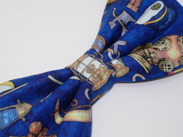 Nautical Bow tie / Sailing Equipment on Navy Blue / Anchors, Ropes, Wheels / Pre-tied Bow tie
