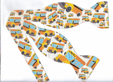 Bus Driver Bow tie / Yellow School Buses on White / Self-tie & Pre-tied Bow tie