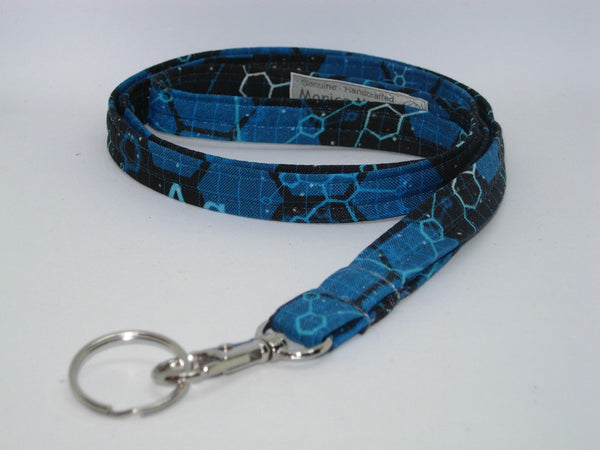 Chemistry Lanyard, Chemical Compounds on Dark Blue, Lanyard for Men, Science Teacher Lanyard, Geek Key Chain, Key Fob, Cell Phone Wristlet